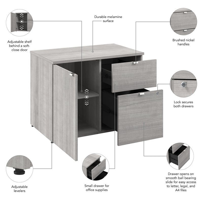 Pemberly Row 30W Office Storage Cabinet With Lockable Drawers in Platinum Gray