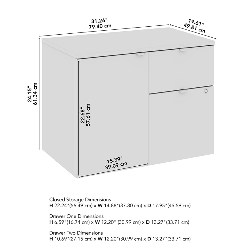 Pemberly Row 30W Office Storage Cabinet With Lockable Drawers in Platinum Gray