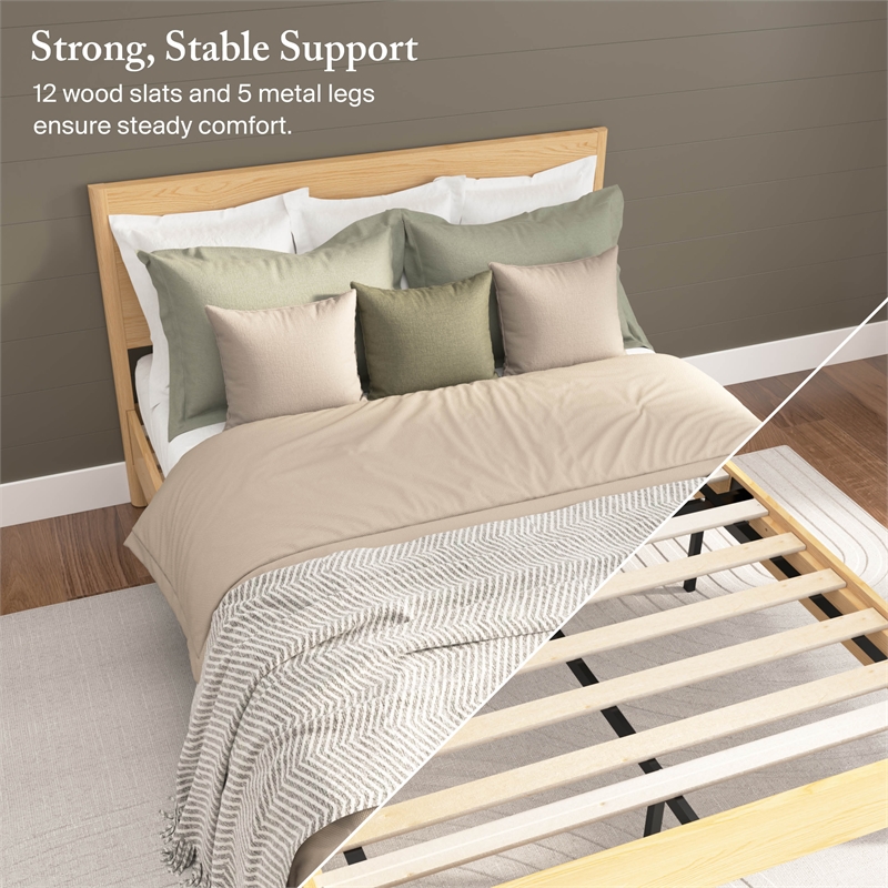 Pemberly Row Queen Platform Bed Frame With 42 in. Headboard in White Oak Veneer