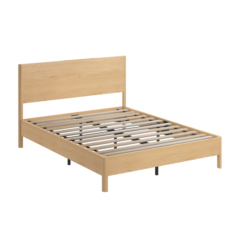 Pemberly Row Queen Platform Bed Frame With 42 in. Headboard in White Oak Veneer
