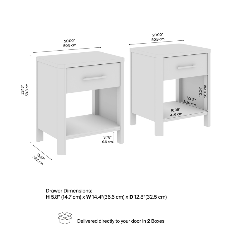Pemberly Row Nightstand With Drawer Set of 2 in White Oak Veneer and Brass Pulls