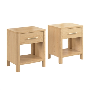 Pemberly Row Nightstand With Drawer Set of 2 in White Oak Veneer and Brass Pulls