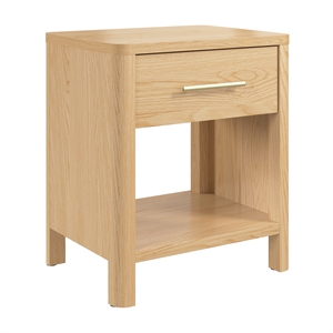 Pemberly Row Nightstand With Soft-Closing Drawer and Open Cubby in White Oak