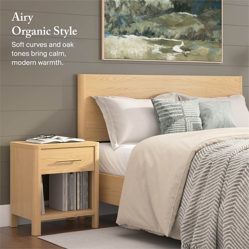 Pemberly Row 3 Drawer Dresser and 2 Nightstands With Drawer in White Oak Veneer
