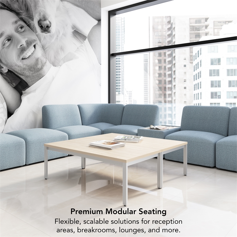 Pemberly Row Modular Lounge Ottoman With Coil Spring Seat in Mist Fabric