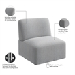Pemberly Row Modular Armless Lounge Chair With Coil Spring Seat in Fog Fabric