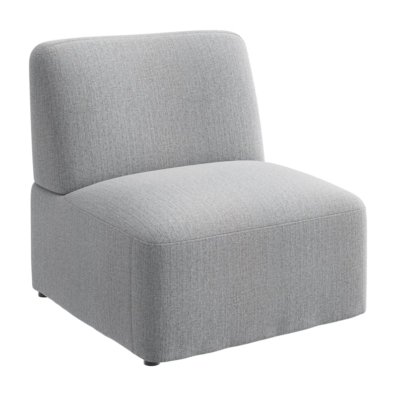 Pemberly Row Modular Armless Lounge Chair With Coil Spring Seat in Fog Fabric