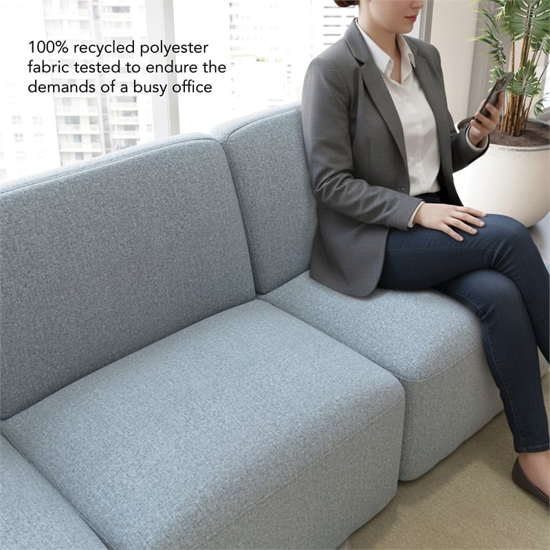 Pemberly Row Modular Armless Lounge Chair With Coil Spring Seat in Mist Fabric