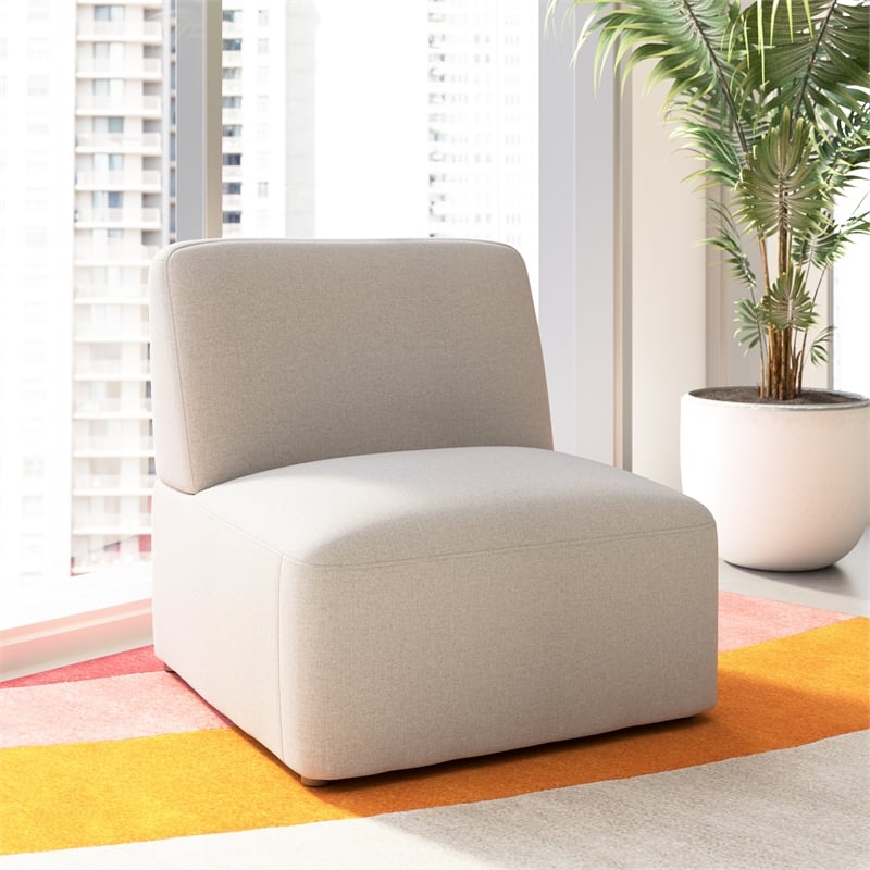 Pemberly Row Modular Armless Lounge Chair With Coil Spring Seat in Oat Fabric