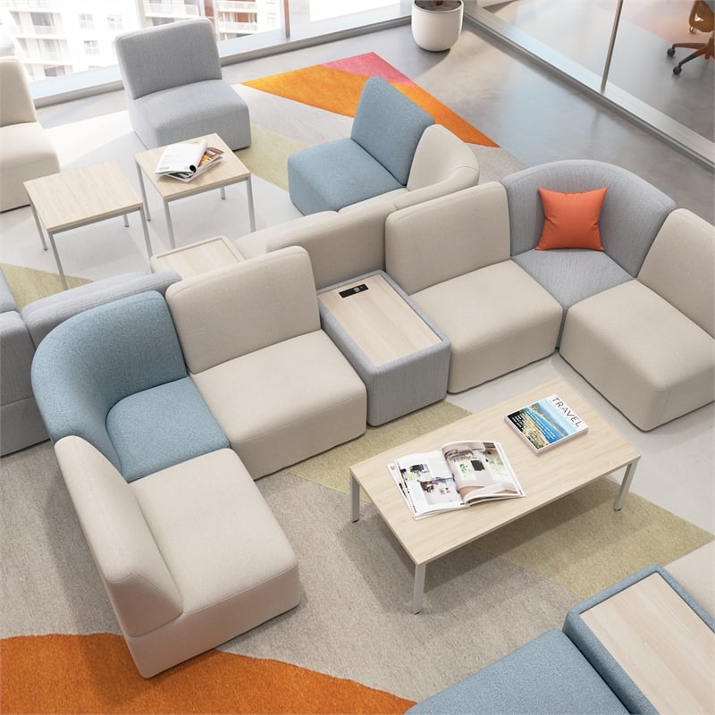 Pemberly Row Modular Armless Lounge Chair With Coil Spring Seat in Oat Fabric