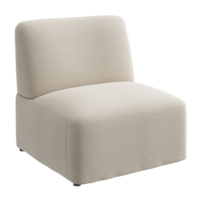 Pemberly Row Modular Armless Lounge Chair With Coil Spring Seat in Oat Fabric