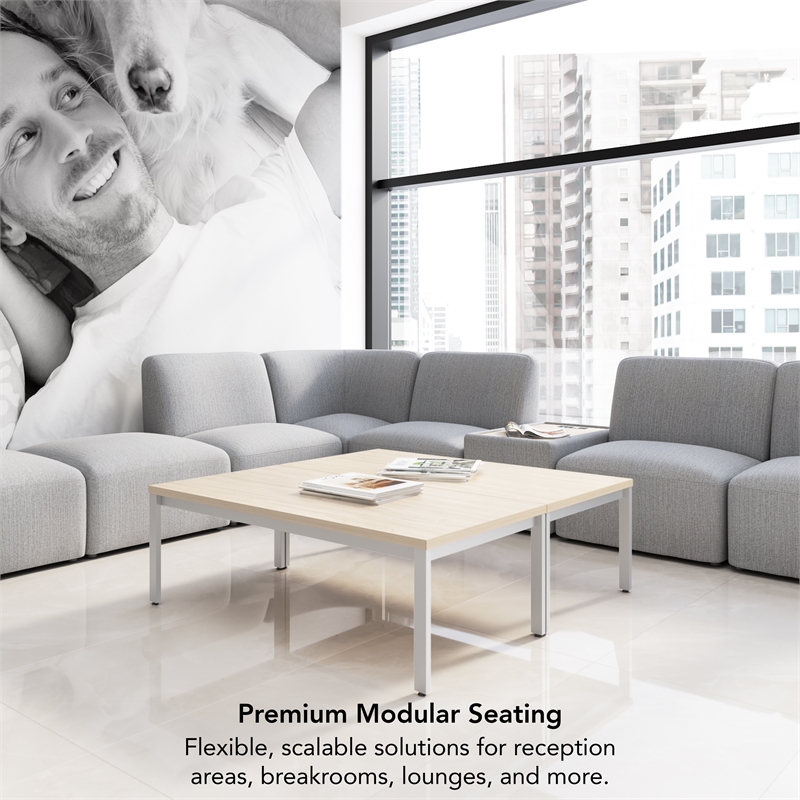 Pemberly Row Modular 5 Seater L Shaped Sectional Lounge Sofa in Fog Fabric