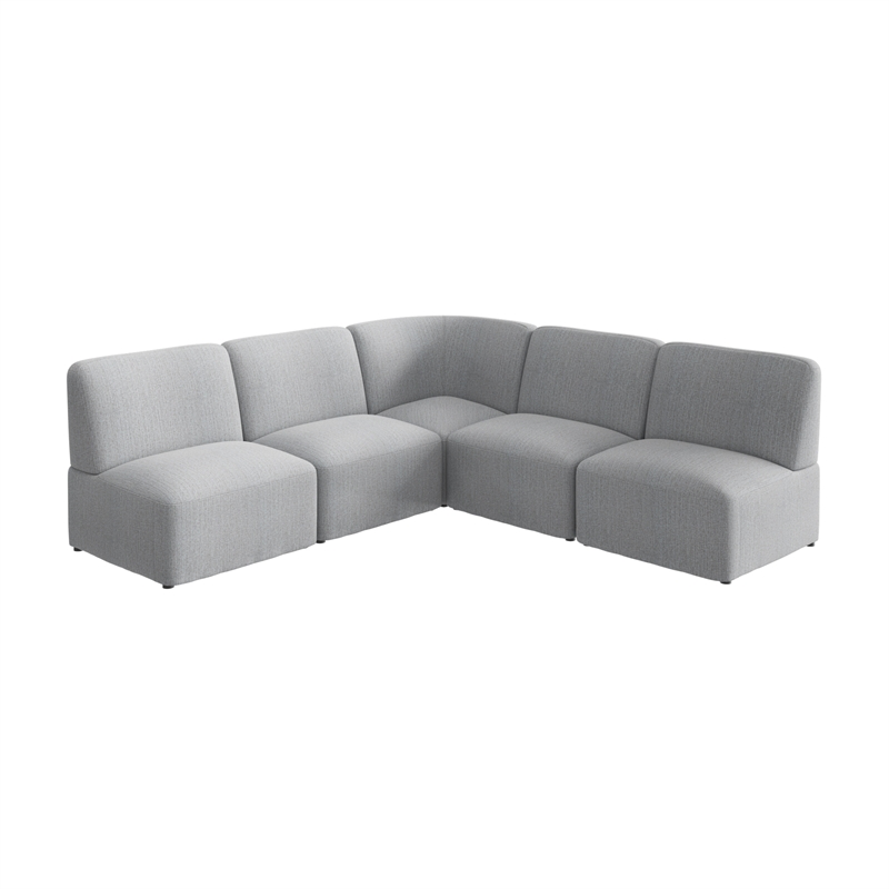 Pemberly Row Modular 5 Seater L Shaped Sectional Lounge Sofa in Fog Fabric