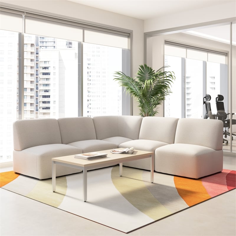 Pemberly Row Modular 5 Seater L Shaped Sectional Lounge Sofa in Oat Fabric