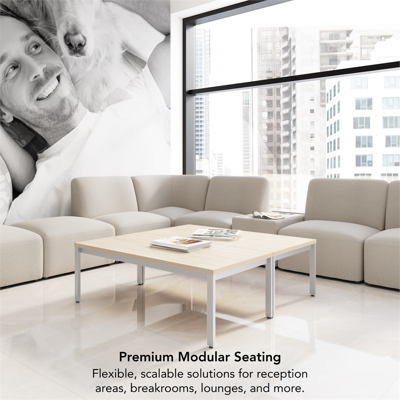 Pemberly Row Modular 5 Seater L Shaped Sectional Lounge Sofa in Oat Fabric