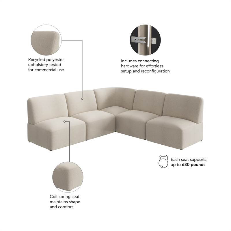 Pemberly Row Modular 5 Seater L Shaped Sectional Lounge Sofa in Oat Fabric