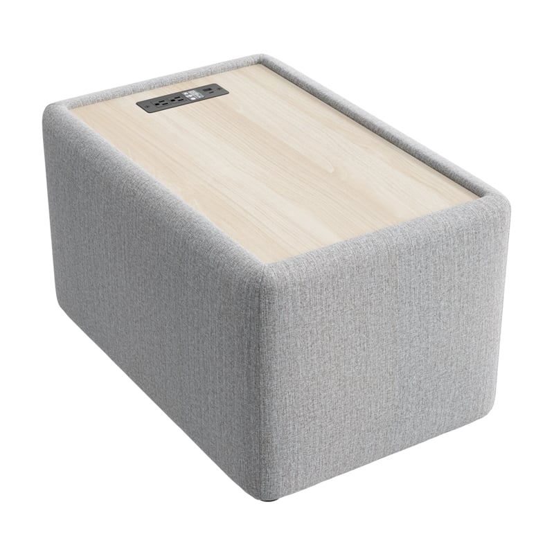 Pemberly Row Modular Side Table With USB and AC Charging Station in Fog Fabric