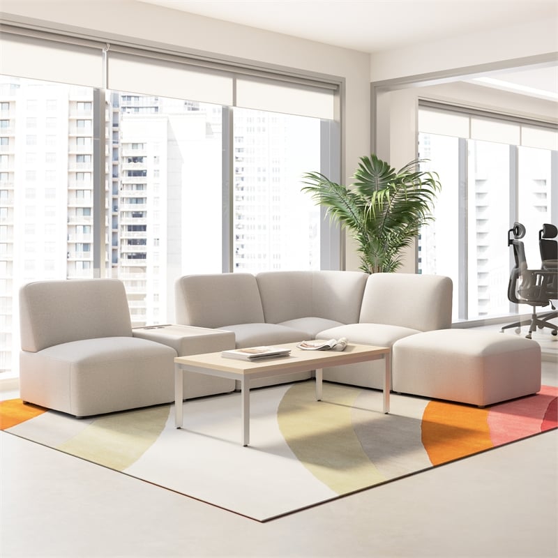 Pemberly Row 5 Seat L Shaped Sectional With Charging Station in Oat Fabric