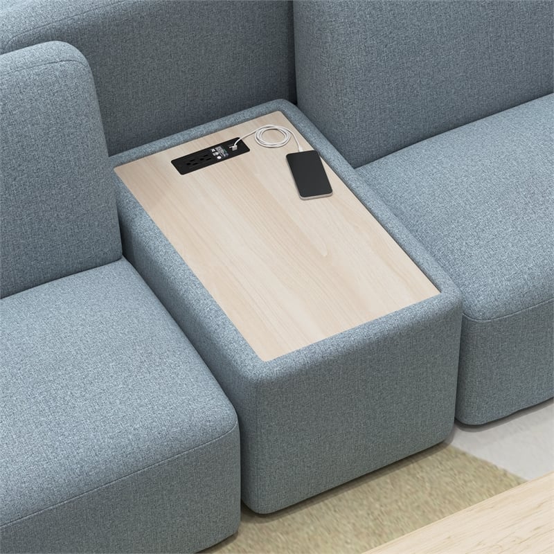 Pemberly Row Modular Side Table With USB and AC Charging Station in Mist Fabric