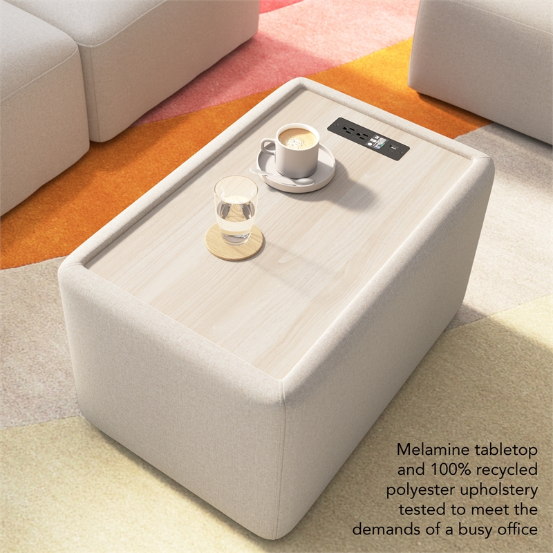 Pemberly Row Modular Side Table With USB and AC Charging Station in Oat Fabric