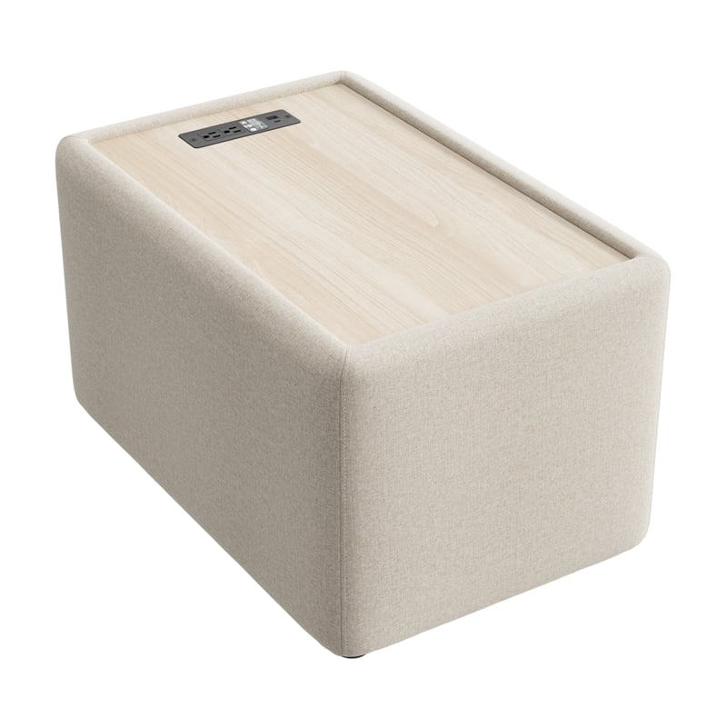 Pemberly Row Modular Side Table With USB and AC Charging Station in Oat Fabric