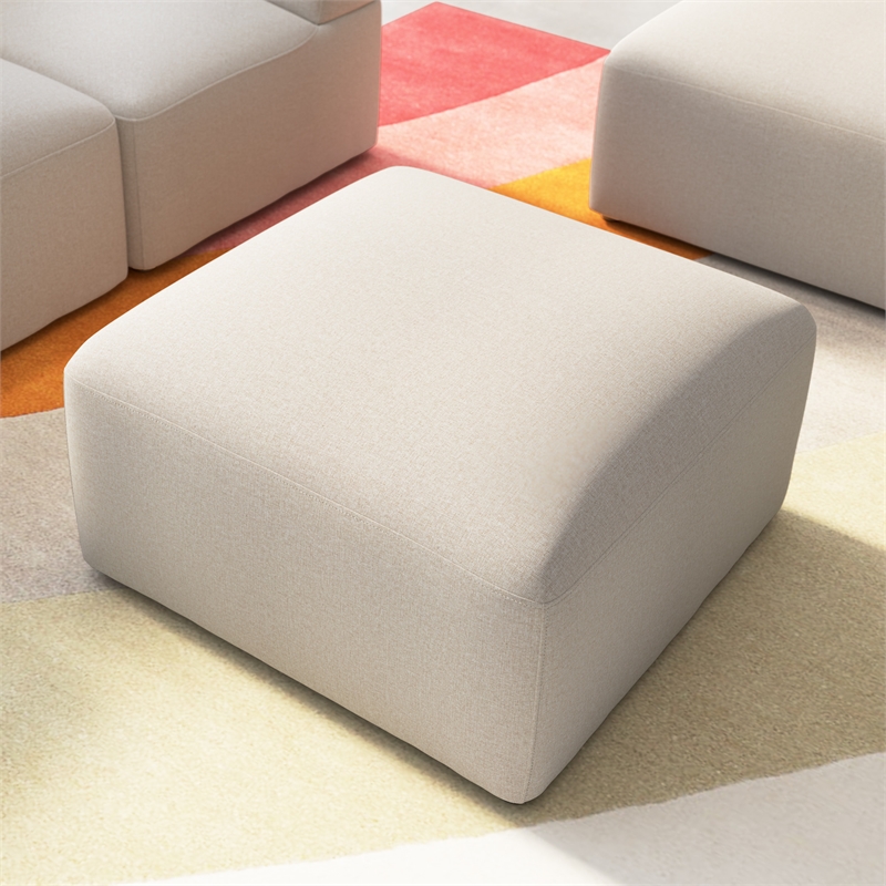 Pemberly Row Modular Lounge Ottoman With Coil Spring Seat in Oat Fabric