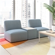 Pemberly Row 2 Seater Sectional With USB and AC Charging Station in Mist Fabric
