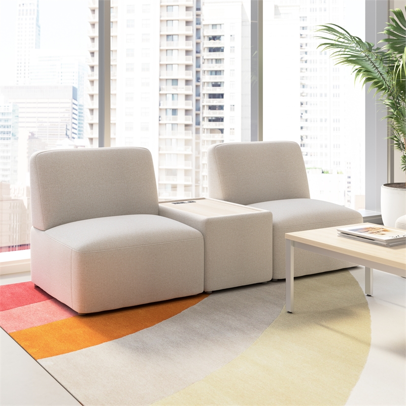 Pemberly Row 2 Seater Sectional With USB and AC Charging Station in Oat Fabric