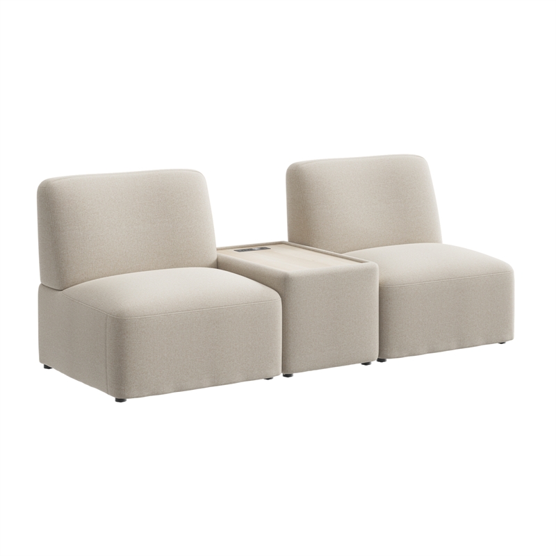 Pemberly Row 2 Seater Sectional With USB and AC Charging Station in Oat Fabric