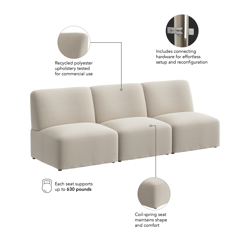 Pemberly Row Modular 3 Seater Sectional Lounge Sofa in Oat Fabric