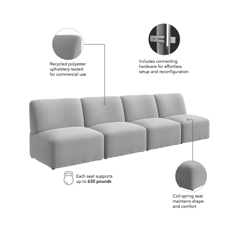 Pemberly Row Modular 4 Seater Sectional Lounge Sofa in Fog Fabric