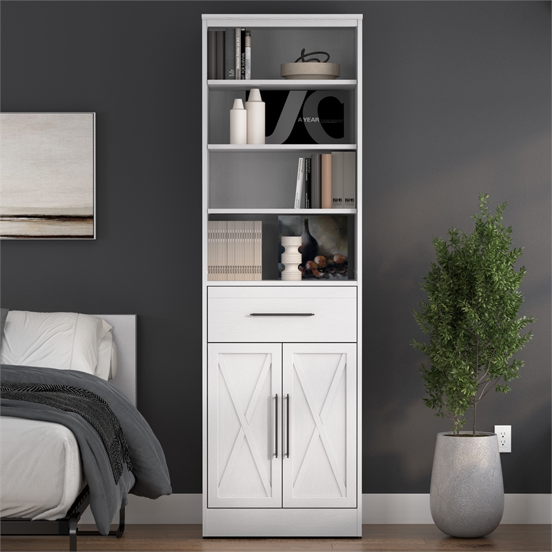Pemberly Row 25W Adjustable Shelves Closet Organizer With Drawer & Doors
