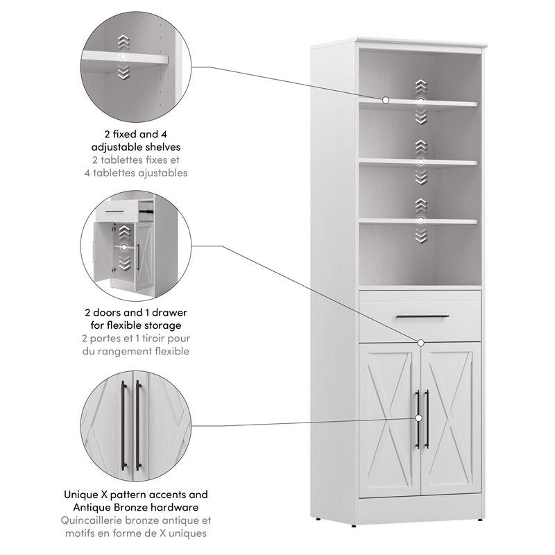 Pemberly Row 25W Adjustable Shelves Closet Organizer With Drawer & Doors