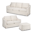 Pemberly Row 80W Sofa with 57W Loveseat and Ottoman with Slipcovers in Ivory