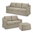 Pemberly Row 80W Sofa with 57W Loveseat and Ottoman with Slipcovers in Sand