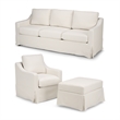 Pemberly Row 80W Sofa with Swivel Chair and Ottoman with Slipcovers in Ivory