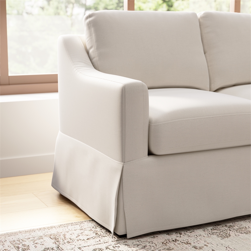 Pemberly Row 80W Sofa with Swivel Chair and Ottoman with Slipcovers in Ivory