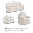 Pemberly Row 80W Sofa with Swivel Chair and Ottoman with Slipcovers in Ivory