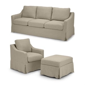 Pemberly Row 80W Sofa with Swivel Chair and Ottoman with Slipcovers in Sand