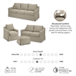Pemberly Row 80W Sofa with Loveseat & Chair and Ottoman with Slipcovers in Sand