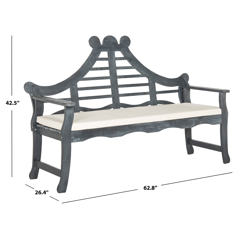 Pemberly Row Solid Acacia Wood Traditional Bench in Ash Grey/Beige