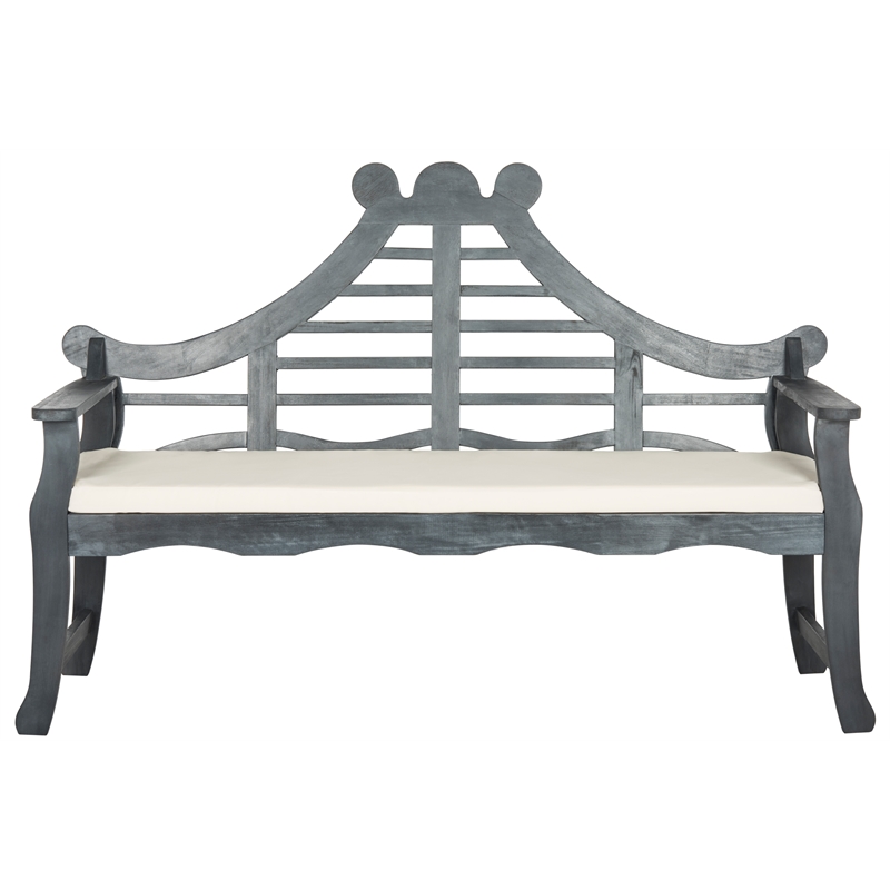 Pemberly Row Solid Acacia Wood Traditional Bench in Ash Grey/Beige