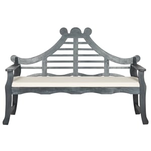 Pemberly Row Solid Acacia Wood Traditional Bench in Ash Grey/Beige