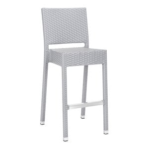 Pemberly Row 29.5&quot Rattan Wicker Indoor/Outdoor Bar Stool in Gray
