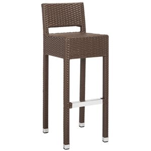 Pemberly Row 30&quot Rattan Wicker Indoor/Outdoor Bar Stool in Brown