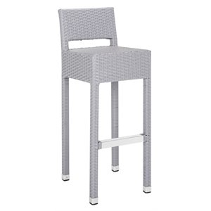 Pemberly Row 30&quot Rattan Wicker Indoor/Outdoor Bar Stool in Gray