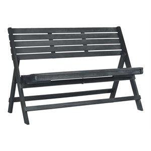 Pemberly Row 16.7&quot Acacia Wood Folding Bench in Dark Slate Gray