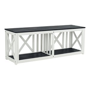 Pemberly Row 18.1&quot Acacia Wood Storage Bench in Dark Slate Gray