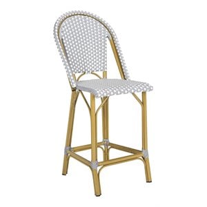 Pemberly Row 26&quot Wicker/Rattan Indoor/Outdoor Counter Stool in Gray/White