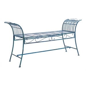 Pemberly Row 17&quot Victorian-Style Iron Metal Outdoor Bench in Antique Blue